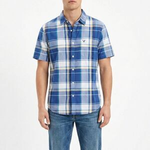 American Eagle Vintage Fit Blue White Plaid Button Up XXL 100% Cotton Preppy 90s